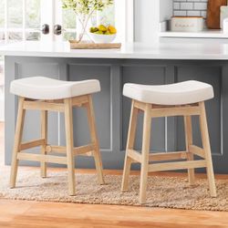 Saddle Seat Counter Height Bar Stools Set of 2 for Kitchen, Dining, 24in, Beige