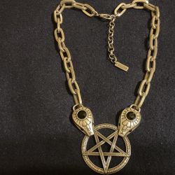 20” SilverTone Wide Link Necklace With Attached Pendant With Black Rhinestones,by KILLSTAR