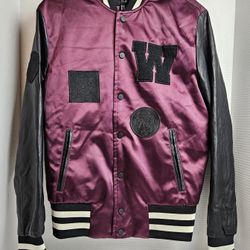 The Weeknd x H&M Varsity Satin Souvenir XO Purple Black Bomber Jacket Size XS