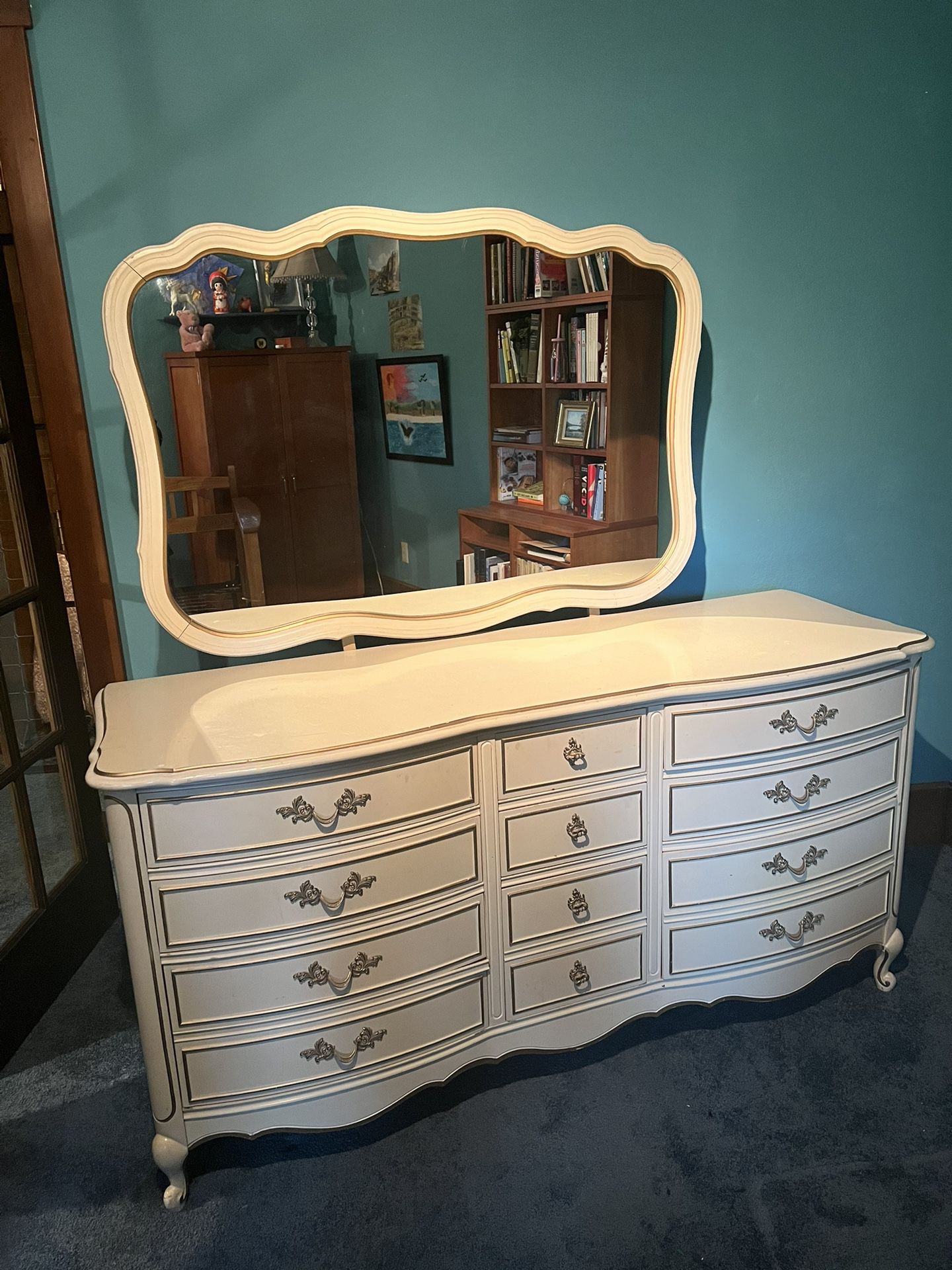 Vintage French provincial Dresser With Mirror