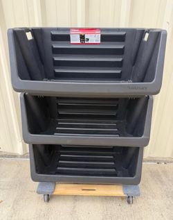 Husky Heavy Duty Stackable Storage Bins (3) Garage Organizer
