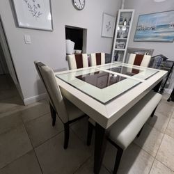 Contemporary Glass-Top Dining Table with 6 Chairs