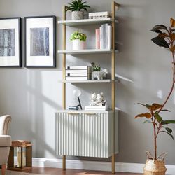 Oxford Bookshelf, Ladder 5 Tier Open Bookshelf, Tall Book Shelf with Cabinet, Wall Mount Bookshelves with Display Rack, Bookcase with Shelves for Bedr