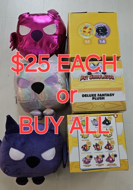 Pet Simulator Deluxe Fantasy Plush Series 2 SHADOW GRIFFIN RAINBOW DARK MATTER
All are brand new and open box. All include unscratched DLC Codes. Wil