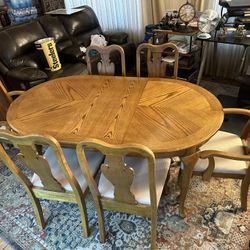 Oak Wood Dining Room Table With 6 Chairs 