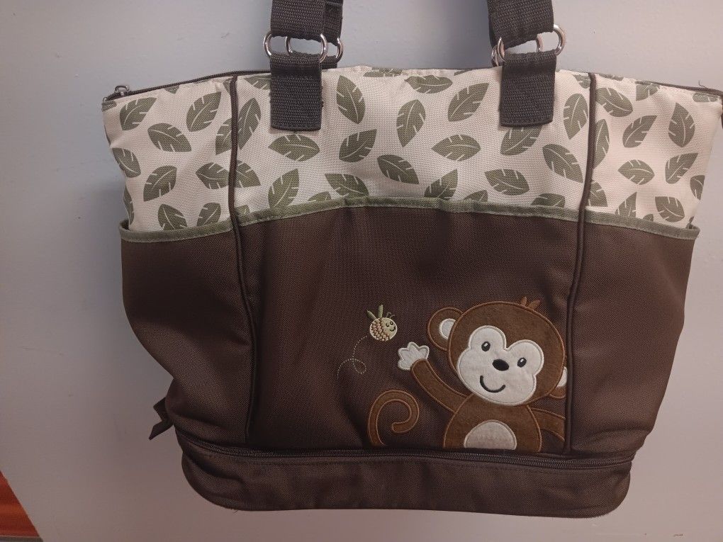 Gender Neutral Green And Brown Tropical Monkey Diaper Bag