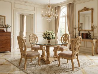 Luxury Dining Room Set – Glass Table, 4 Chairs & Console Table