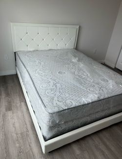 NEW BED FRAME QUEEN SIZE WITH MATTRESS AND BOX SPRING