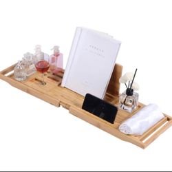 Bathtub Tray, Wooden Bathtub Tray with Extendable Sizes, Adjustable, Non-Slip & Durable, Bathtub Tra