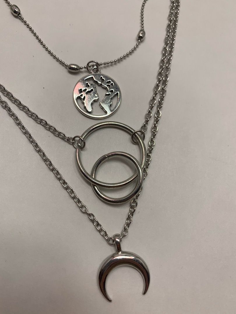 Fashion Bohemia World Map Crescent Moon Choker Multilayer Necklace For Women