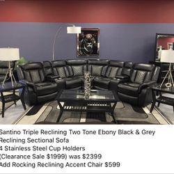 🔥🔥 NEW Santino Leather Triple Reclining Theater Style Sectional Sofa 🔥🔥