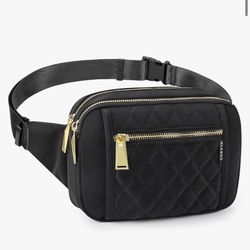 ZORFIN Fanny Packs for Women Men, Quilted Belt Bag with 5 Zipper Pockets, Fashion Waist Pack Crossbody Bag with Adjustable Belt for Travel/Shopping/Hi