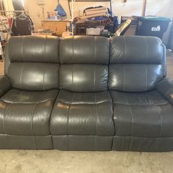 Gray Faux Leather Sofa With Recliner