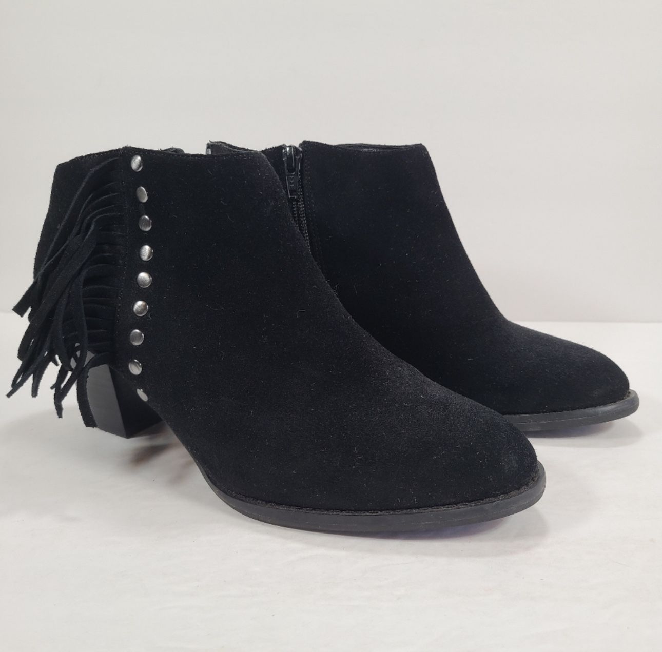 Vionic Faros Black Suede Fringed Ankle Booties Size 6.5