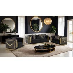 Luxury Black Velvet & Gold Trim Sofa 