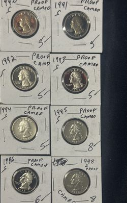 8 90s Date Proof Cameo Quarters S Mint 