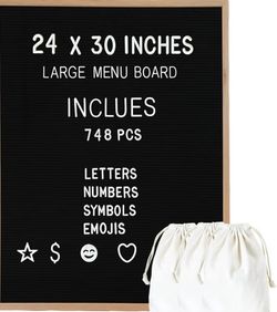Large Felt Message Board, 24x30 Inch, Includes 748 Letters, Oak Frame.