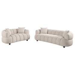 Whitney Pebble 2-Piece Contemporary Channel Tufted Woven Fabric Sofa Set