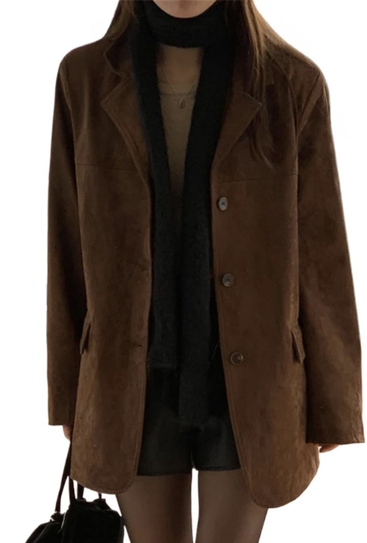 Women’s Suede Jacket Y2k Brown Faux Leather oversized blazer, size M/L