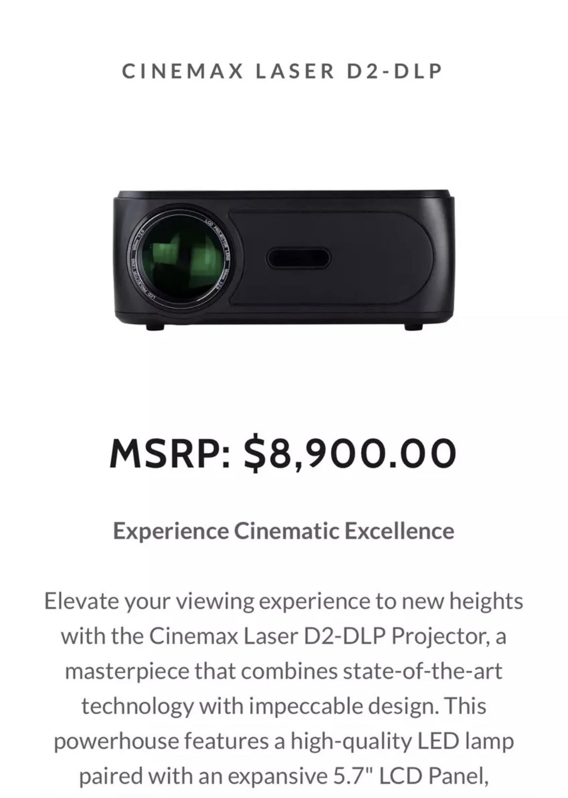 Cinemax Laser D2-DLP projector, Ambeo soundbar, screen projector (MSRP 8900)