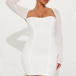 White Pearl Studded Dress