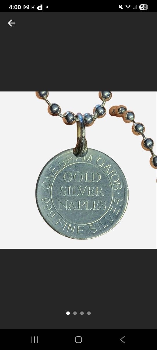 999 Pure Solid Silver 1969 Vintage Gold & Silver Brand Gator Naples Florida pendant / Charm / Amulet jewellery

15mm long 
Pendant 