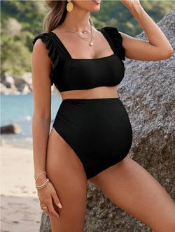 NEW Women's 2 Piece Maternity Bikini Sets Square Neck High Waist Swimsuit Summer Casual Bathing Suit, Large