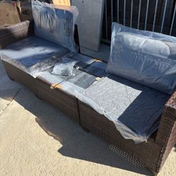 outdoor 3 Pieces Patio Furniture Sets, with glass top coffee table Outdoor Rattan Sectional Sofa, Wicker Sofa with Cushions for Garden, Porch, Backyar