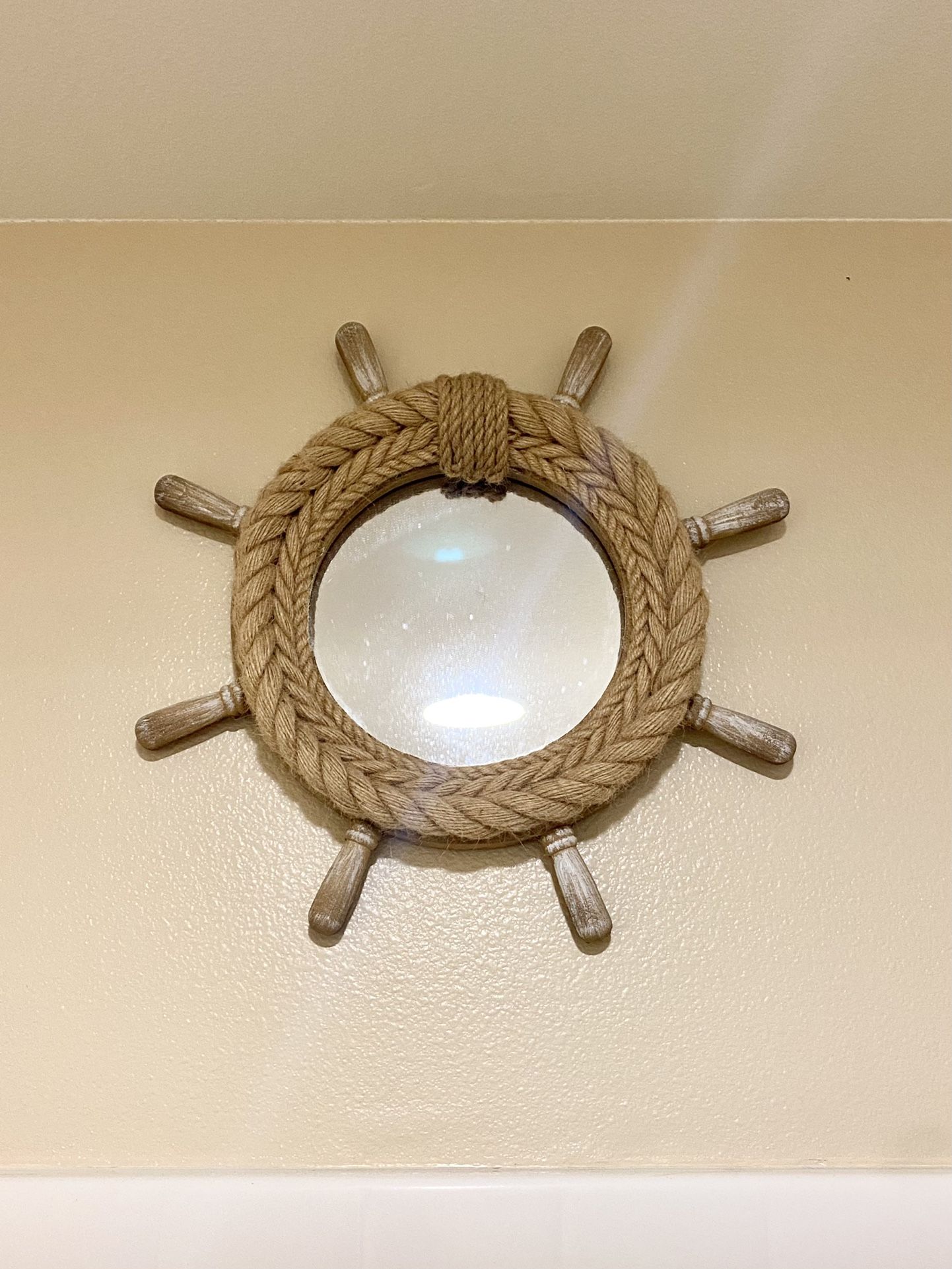 Wooden Nautical Ship Wheel Mirror 16”