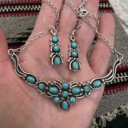 Sterling Turquoise Statement Necklace & Earrings Set