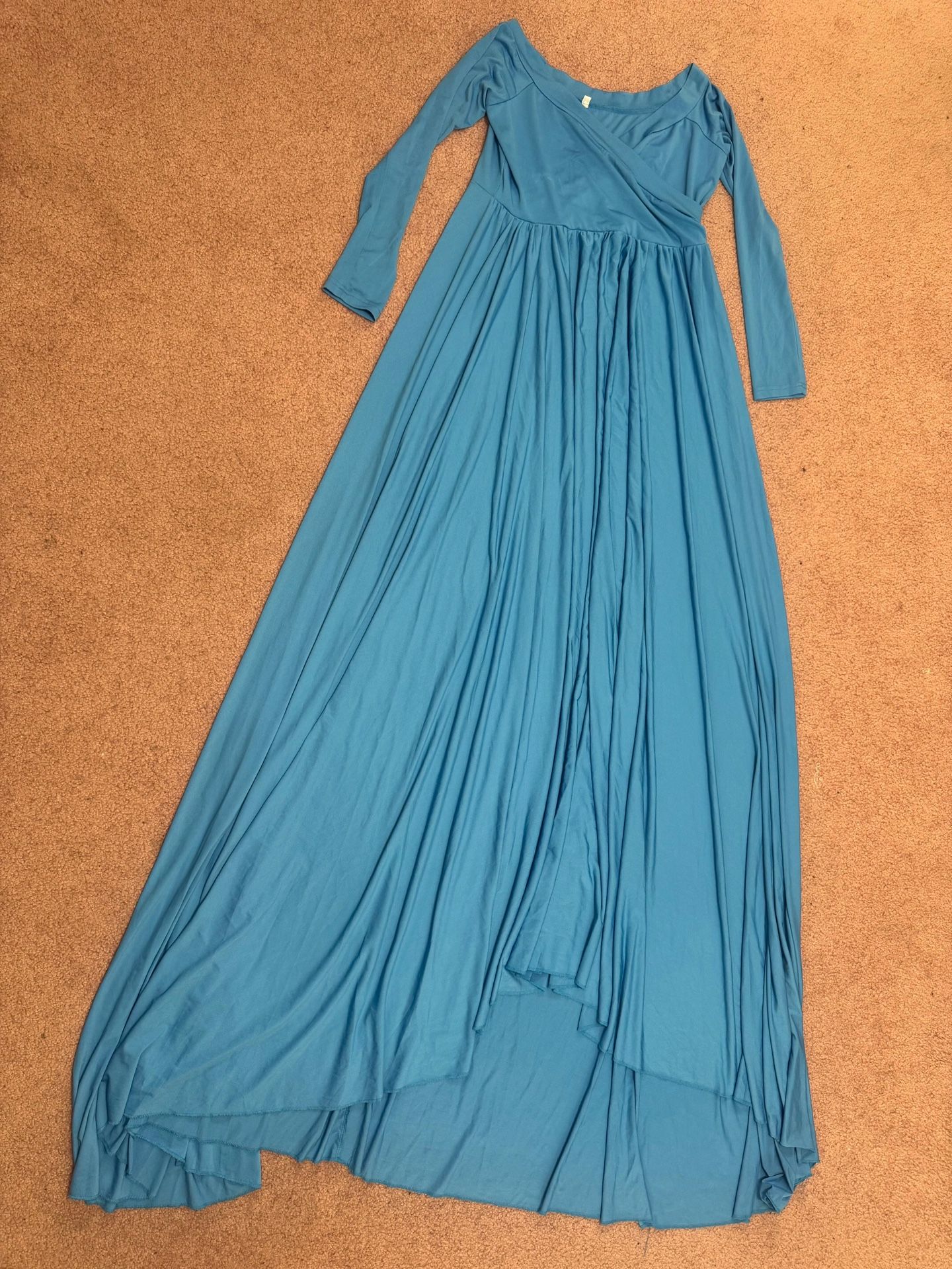 New large blue long stretchy Flowy Maternity photo gown dress 