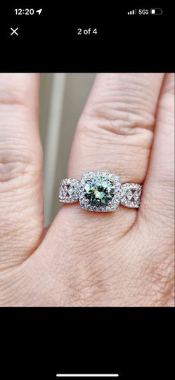 1 Carat Green Moissanite 18kt White Gold Plated Sterling Silver Ring