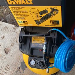 DEWALT 6 Gal. Electric Air Compressor with Pneumatic 15-Gauge DA Nailer 50 ft air hose 300 PSI