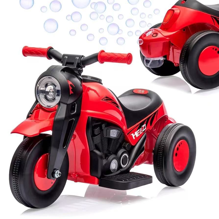 Electric Motorcycle with Bubble Function, 3 Wheels Car Toy - Red