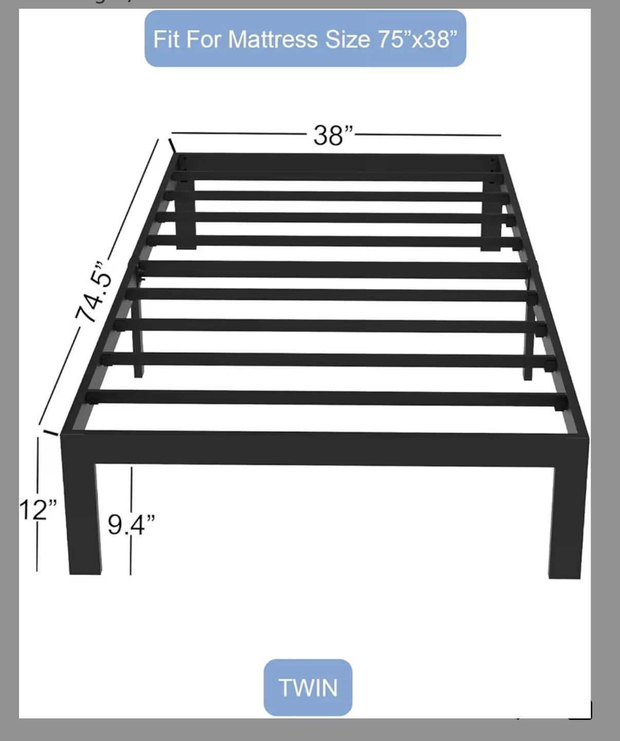 Twin Metal Bed Frame With Wooden Planks