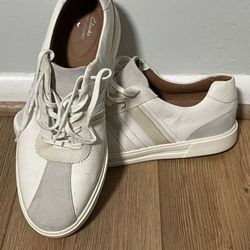 Clarks Unstructured Men’s Sneakers White Leather Suede Size 10.5 US Comfort Casual Shoes