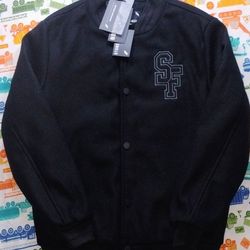 Stone Falcon, Men's Black Bomber Varsity Jacket, Size: M