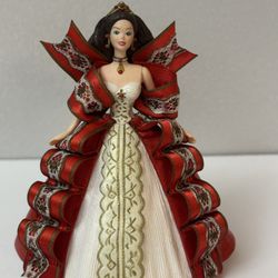 Hallmark Holiday Barbie Ornament 1997 Mattel Red Dress With Ribbons 