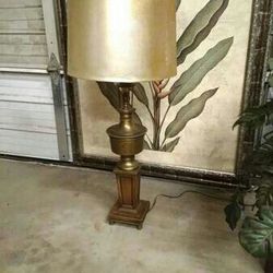 Large 40" Mid Century Brass +Wood Footed Urn Lamp

