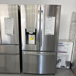LG 36” 28 cu. ft. 3 Door French Door Refrigerator with Ice and Water with Single Ice in Stainless Standard Depth