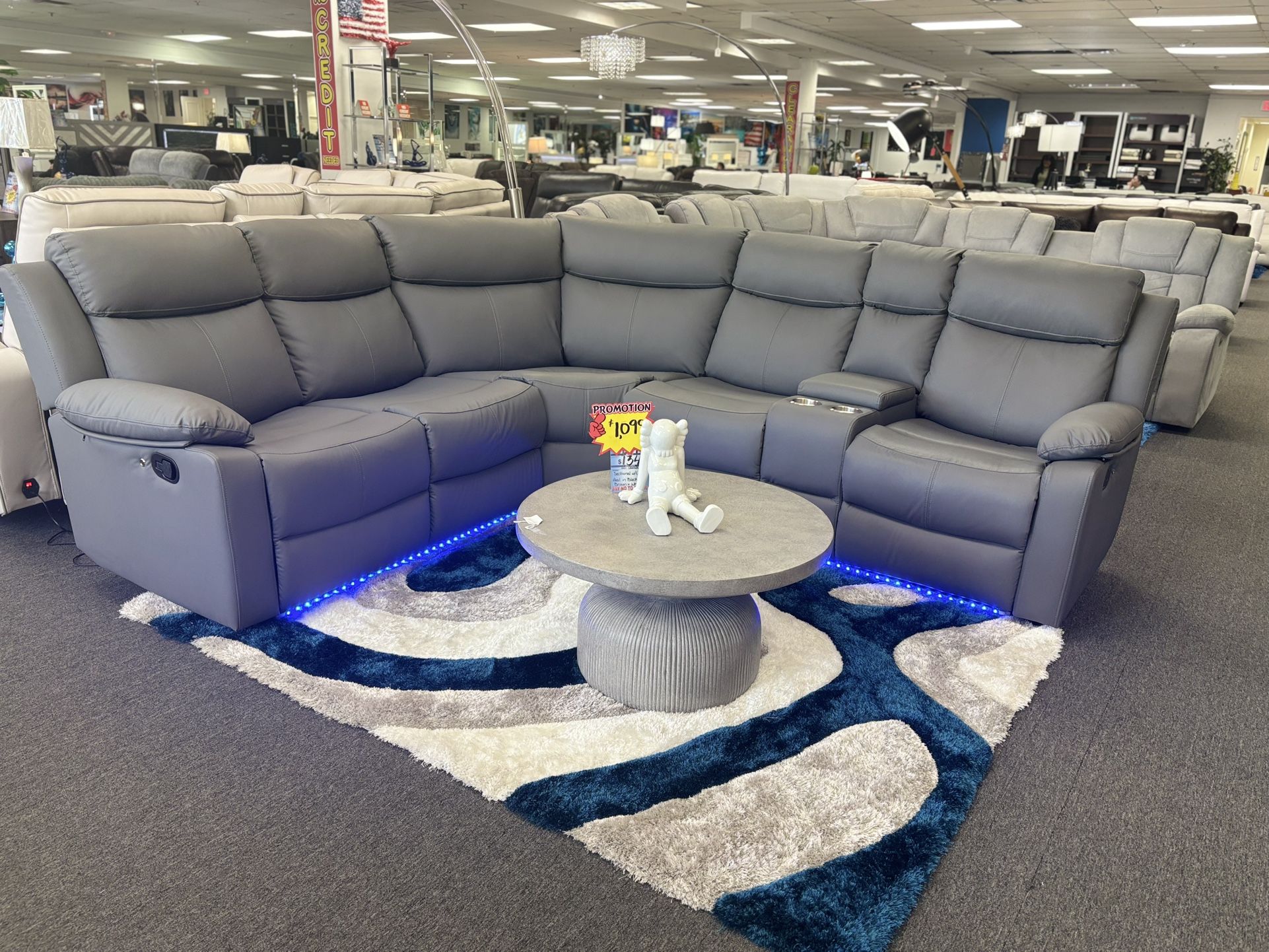 L-shaped Gel Leather Sectional Sofa W/ LED Lights For Sale ( Furniture Assembly)