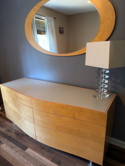 Modern Wood Dresser with Oval Mirror