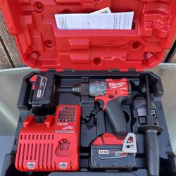 Milwaukee M18 Fuel Cordless 18V 1/2” Hammer Drill w 2 Batteries (5.0ah) Charger And Case/ BRAND NEW