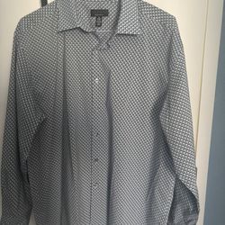 Alfani Regular Fit Dress Shirt Men's XL 17-17.5 Blue Geometric Long Sleeve