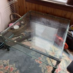 Glass And Green Metal Coffee Table 