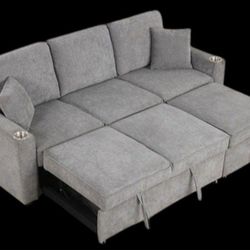 Brand New Grey Adjustable Sectional Sofa Sleeper 