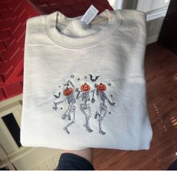 Halloween Embroidered Skeleton Pumpkin Crewneck Sweatshirt