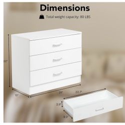 White 3-Drawer Dresser / Nightstand – Like New