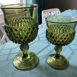 Vintage Indiana Green Diamond Cut glasses