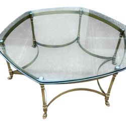 French LaBarge Hexagonal Brass Glass Coffee Table 